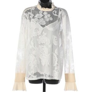 See By Chloe White Lace Blouse with Cream Cuffs